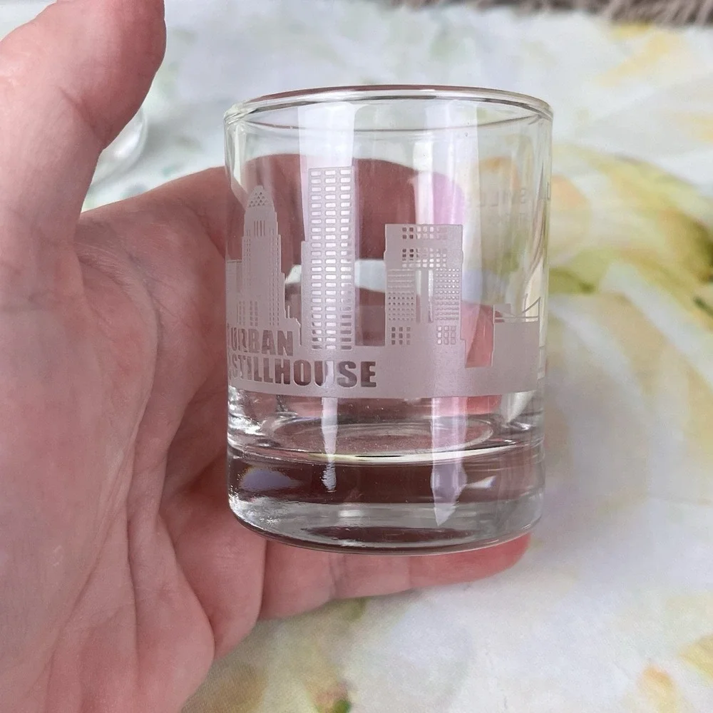 2 Jim Beam Urban Stillhouse Louisville Kentucky Shot Glass Glasses Scenery Thick
